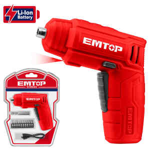 ATORNILLADOR, 4 VOLTIOS, MANDRIL HEX 1/4 PULG, BATERIA DE LITIO, CON 10 PUNTAS Y SUJETADOR MAGNETICO. MARCA EMTOP