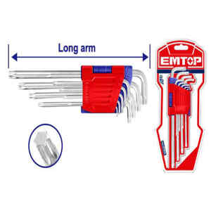 JUEGO DE 9 LLAVES TORX, DE T10 A T50M, BRAZO LARGO. MARCA EMTOP