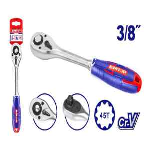 RATCH TIPO PERA ENCASTRE DE  3/8 PULGADAS CON DESCONEXION RAPIDA, MATERIAL CROMO VANADIO. MARCA EMTOP