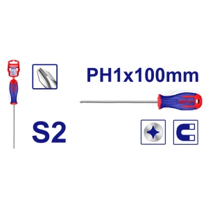 DESTORNILLADOR PHILLIPS, PH1, NO.1 DE 4 PULGADAS DE LARGO. MARCA EMTOP
