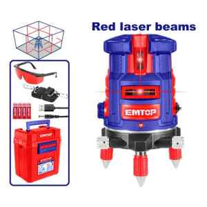 NIVEL LASER AUTONIVELANTE, LINEAS HORIZONTAL Y VERTICAL, LUZ ROJA, RANGO 30M, BATERIAS INCLUIDAS. MARCA EMTOP