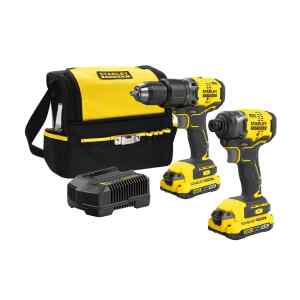 COMBO BARRENO PERCUTOR Y ATORNILLADOR DE IMPACTO,20 VOLTIOS, BOLSO, SIN CARBONES, 2 BATERIAS. MARCA STANLEY