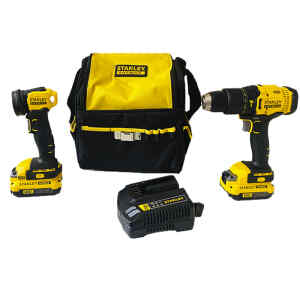 COMBO BARRENO PERCUTOR Y LINTERNA, BOLSO, 1/2 PULG, 2 BATERIAS 1.5 AMPERIOS/HORA. MARCA STANLEY