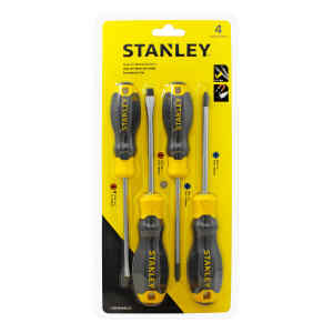 JUEGO DE 4 DESTORNILLADORES CUSHIONGRIP, 2 PLANOS LARGO 4 PULG, 2 PHILLIPS No. 1 y 2 LARGO 4 PULG. MARCA STANLEY
