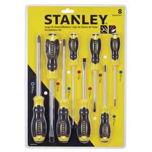 JUEGO DE 8 DESTORNILLADORES CUSHIONGRIP, 4 PLANOS ESTANDAR Y 4 PHILLIPS. MARCA STANLEY