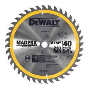 DISCO DE SIERRA, 8-1/4 PULG, EJE 1 PULG ADAPTADOR DE 5/8 PULG, 40 DIENTES DE CARBURO, P/MADERA. MARCA DEWALT