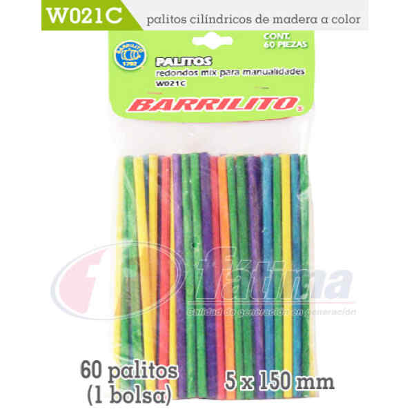 Palitos Cilindricos De Madera Barrilito W021C Bolsa X 60, Surtidos X 1