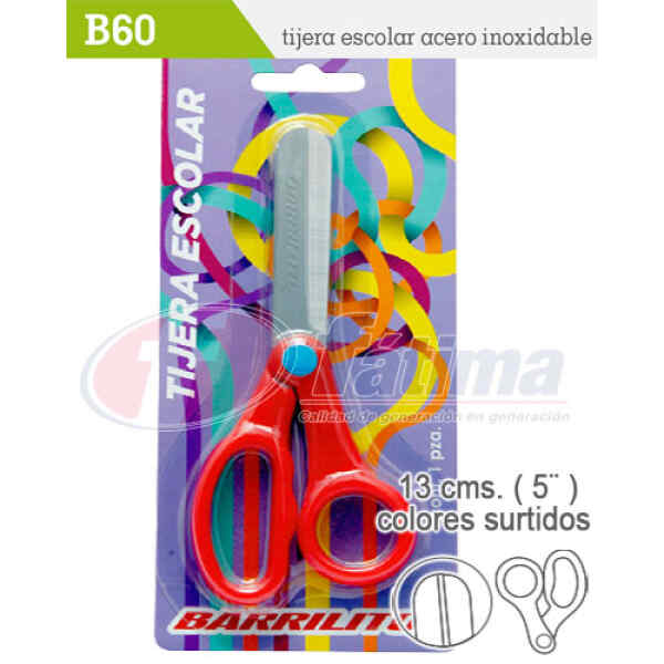 Tijera Escolar Barrilito B60 13Cm. (5″) Punta Redonda, Surtidos X 1