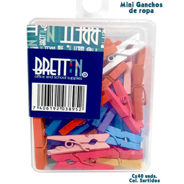 Pinzas Bretton Mini Gancho De Ropa Caja X 40, Surtidos X 1