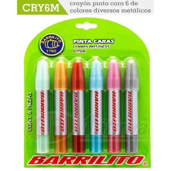 Crayon Barrilito Cry6M Pinta Caritas, 6 Colores Metalicos X 1