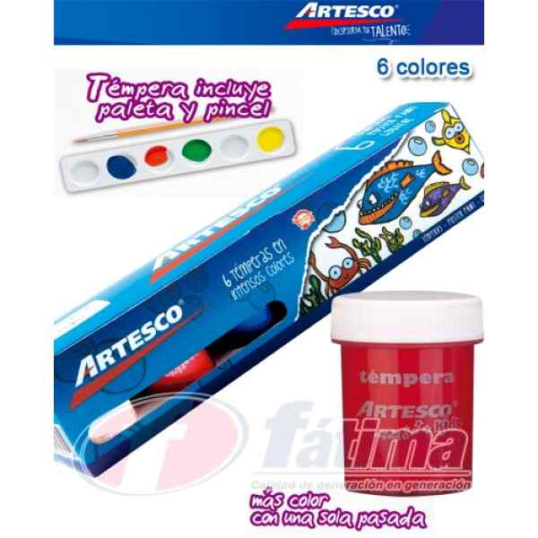 Tempera Artesco Kids 13094001 C/Pincel + Paleta Mezcladora 20 Ml, 6 Colores X 1