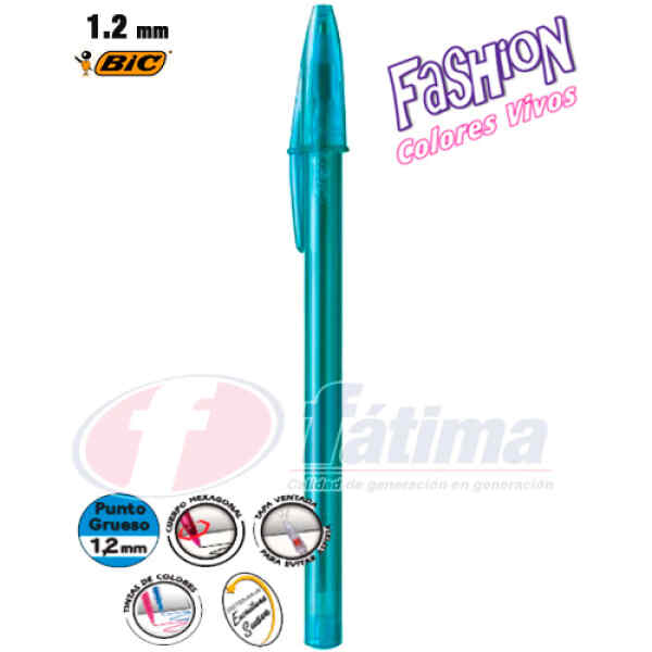 Boligrafo Ball Pen Bic Fashion P. Grueso 1.2 Mm, Turqueza X 12