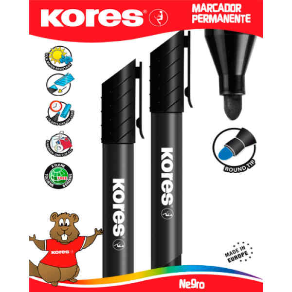 Marcador Permanente Kores 2093005 P. Redonda, Negro X 1
