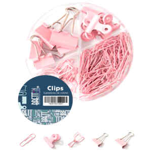 Clips Bretton Set De 84 Piezas Clip Standar Y 3 Estilos De Prensa Papel, Rosado X 1