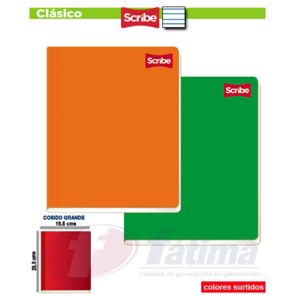 Cuaderno Cosido Scribe 1021520/1081520 Grande Clasico 100 Hojas Con Lineas, Surtido X 1