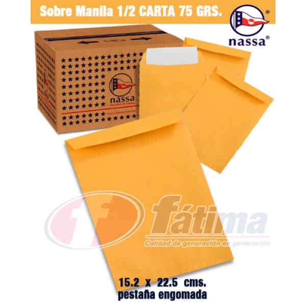 Sobre Manila Nassa Ig0238 75 Grs. 1/2 Carta 15.2 X 22.5, Manila X 100