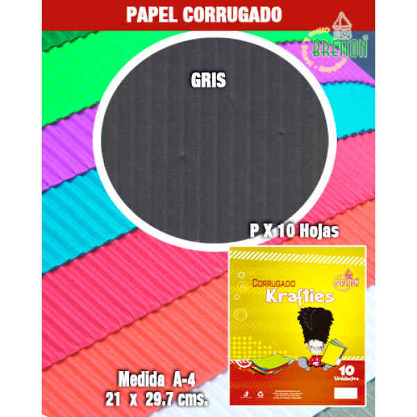 Papel Corrugado En Hoja Bretton E-161-8037  A-4 21 X 29.7 Cm., Gris X 10
