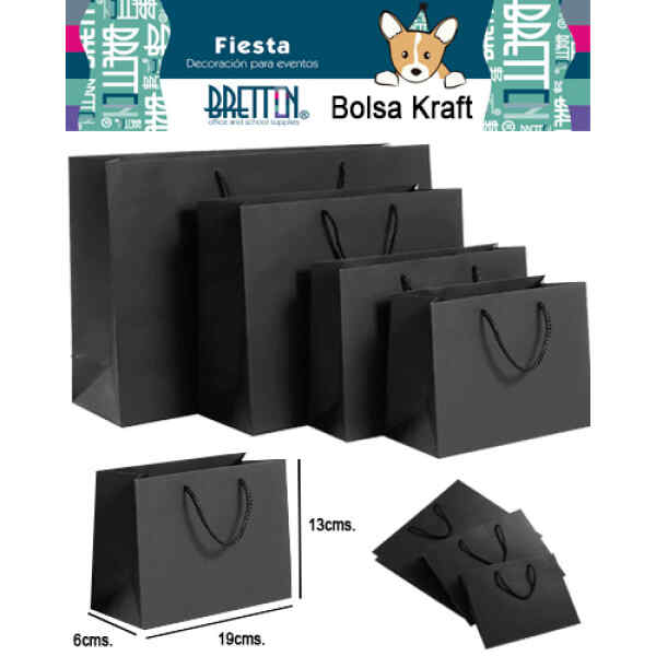 Bolsa Para Regalo Bretton De Papel Kraft Tamaño 19X13X6Cm, Kraft Negro X 1