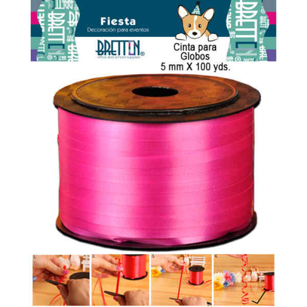 Cinta Metalica Bretton Ribbon Para Globo Rollo 5Mm X 100 Ydas., Fucsia X 1