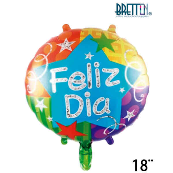 Globos Metalicos Bretton Texto “Feliz Dia”  Forma Redondo Tamaño 18″, Varios X 1