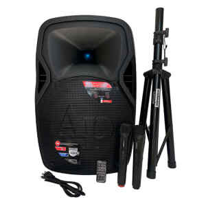 Bocina Activa Recargable 15pg. 8 OHMS, 1000W RGB/USB/FM/MIC/Pedestal | AUDIOPIPE