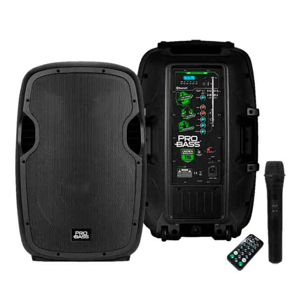 Bocina 15plg. Recargable C/MP3/USB/SD/Bluetooth MIC. Inalambrico 1600W Clase D | PRO BASS