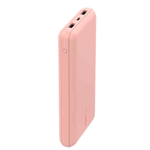 Cargador portatil 20000mAh 15 vatios 3 conectores de salida USB, USB-C oro rosa | Belkin
