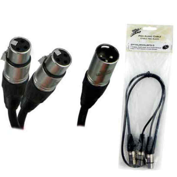 Cable en Y XLR Macho a 2 XLR Hembra 3plg. | ZP-YXLRMXLRFD-3 – ZEBRA