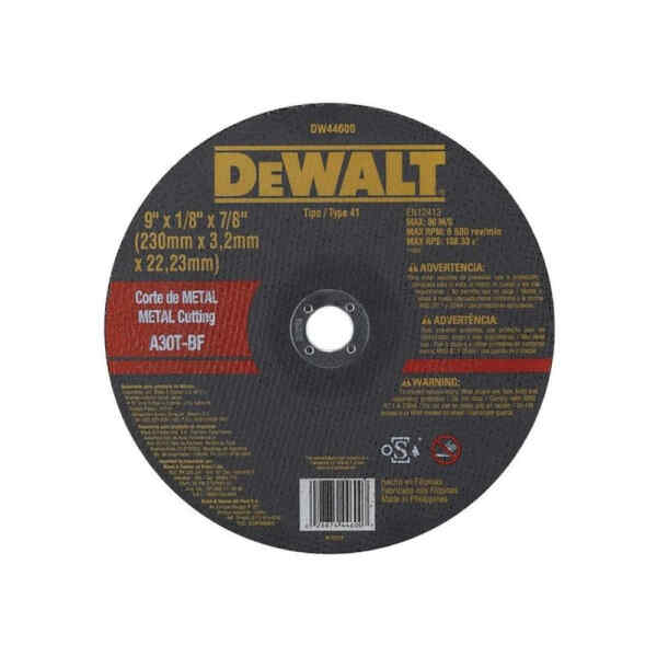 DISCO ABRASIVO, PLANO, 9 X 1/8 X 7/8, CORTAR METAL, TAIWANES | DEWALT