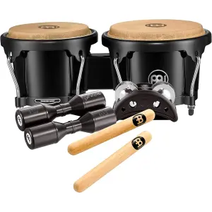 Bongo BPP-1 Plastico Negro, Claves de Madera, Shakers Luis Conte y Pandereta | MEINL