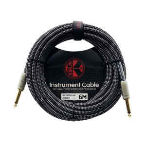cable p/instrumento kirlin 6m cal.20 tela negro/blanco plug gris punta dorada