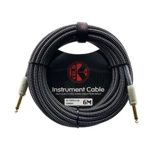 cable p/instrumento kirlin 6m cal.20 tela negro/blanco plug gris punta dorada