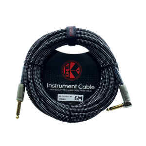 cable p/instrumento kirlin 6m cal.20 tela negro/blanco plug gris punta dorada  recto/ang.