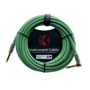 cable p/instrumento kirlin 6m cal.20 tela verde/azul plug gris punta dorada recto/ang.