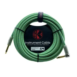 cable p/instrumento kirlin 6m cal.20 tela verde/azul plug gris punta dorada recto/ang.