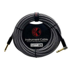 cable p/instrumento kirlin 6m cal.24 tela blanco/negro punta dorada recto/ang.