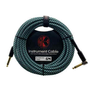 cable p/instrumento kirlin 6m cal.24 tela turquesa/negro punta dorada recto/ang.