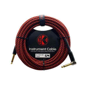 cable p/instrumento kirlin 6m cal.24 tela rojo/negro punta dorada recto/ang.