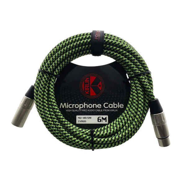 cable p/microfono kirlin 6m cal.24 tela verde/negro
