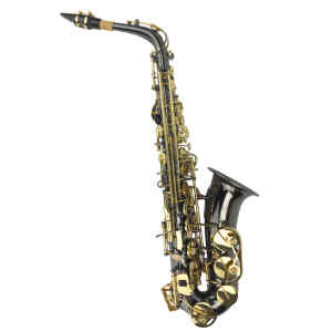 saxofon alto vivaldi negro niquelado c/ llaves doradas, estuche y acces.