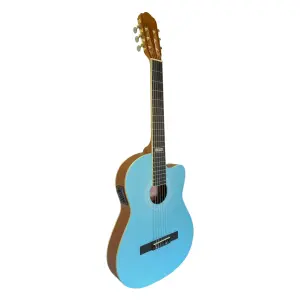 guitarra electro clasica valenciana 39″ cutaway celeste mate c/ funda