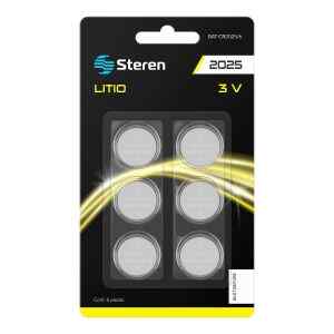 6 pilas de litio tipo boton CR2025 – Steren