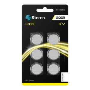 6 pilas de litio tipo boton CR2032 – Steren