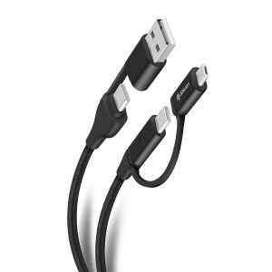 Cable 4 en 1, USB/USB C a Micro USB/USB C de 1 m – Steren