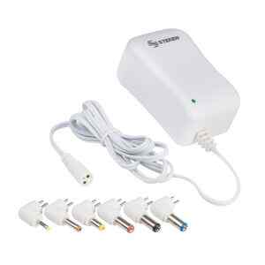 Eliminador regulado de 3 a 12 Vcc, 1,2 A con puntas intercambiables, blanco – Steren