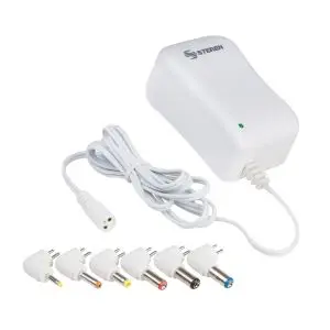 Eliminador regulado de 3 a 12 Vcc, 1,2 A con puntas intercambiables, blanco – Steren