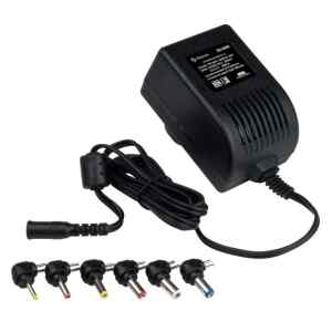 Eliminador regulado de 3 a 12 Vcc, 2,5 A con puntas intercambiables. – Steren