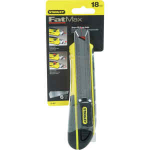 CUCHILLA SNAP-OFF, FATMAX, ANCHO DE HOJA DE 18 MM, CUERPO PLASTICO ABS, MAGO DE GOMA, RIELES ACERO INOX. MARCA STANLEY