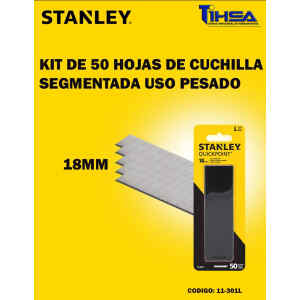 HOJA SNAP-OFF DE REPUESTO, SET DE 50 PIEZAS, ANCHO DE HOJA DE 3/4 PULGADAS, 18MM, DE 8 SEGMENTOS. MARCA STANLEY