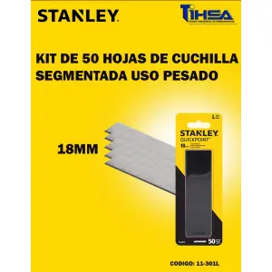 HOJA SNAP-OFF DE REPUESTO, SET DE 50 PIEZAS, ANCHO DE HOJA DE 3/4 PULGADAS, 18MM, DE 8 SEGMENTOS. MARCA STANLEY
